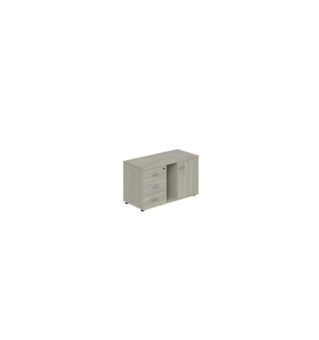 Тумба опорная (мобильная) с 3-мя ящиками + замок, распашным фасадом и нишей, левая 1004х462х581